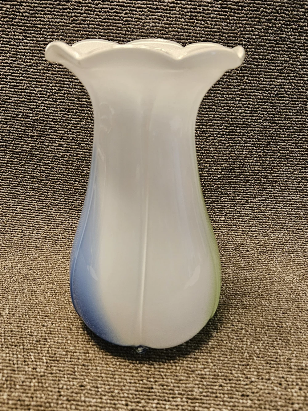 White Glass Tulip Vase with Blue and Green Accents